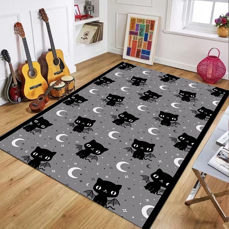 

Cute Goth Black Cat Area Rug Carpet Non Slip Washable Floor Mat & Doormat Whimsical Decor for Living Room Bedroom Kawaii Rug 40x60cm