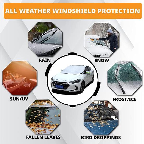 Car Windshield Snow Cover With 4 Layers Windproof Protection Defense Frost Sunlight, All Weather Winter & Summer Front Window Automotive Covers Sun &