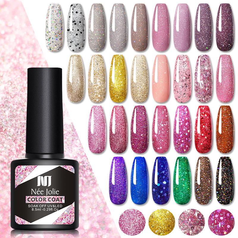 Nee Jolie Set Smalti Gel per Unghie 100 Colori Glitter Base Solida & Top Coat Nuovo Smalto Gel per Unghie da Salone