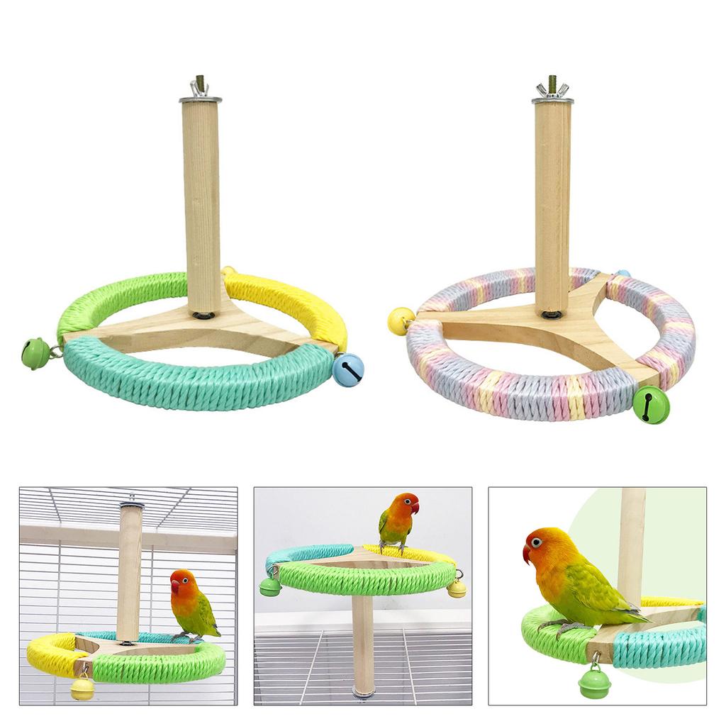 Bird Cage Rotating Perch Toy For Parakeets Conures Lovebirds Wood Cotton Rope Rotating Exercise Activity Accessories