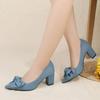 2024 Shoes Women Flock Square Med Heel Platform Women Pumps  Pointed Toe Fashion Ladies Wedding Woman Shoes 35-42