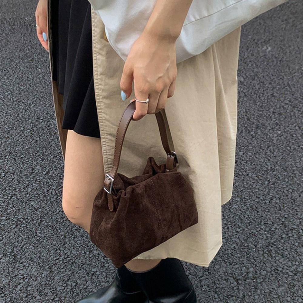 Handbag Slouchy Hobo Bags Large Capacity Solid Color Tote Bag Suede Pleated Cloud Bag  Travel