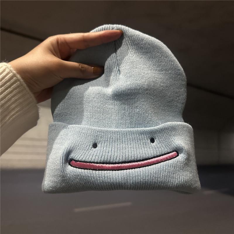 Cute Cartoon Embroidered Smiley Face Knitted Hat Women's Autumn and Winter New Fashion Versatile Warm and Cold Wool Hat Cold Hat