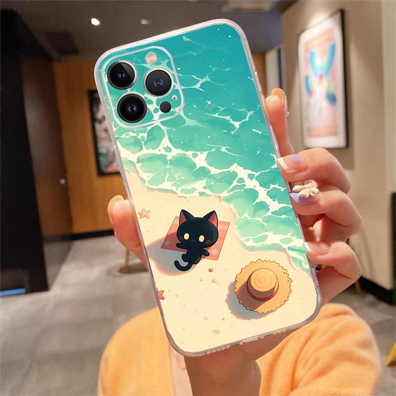 Phone Case Carcasa Funda For iPhone 17 Pro Max Air 16 15 14 13 Pro Max 15 16 Pro 15Plus Cartoon Black Cats Case
