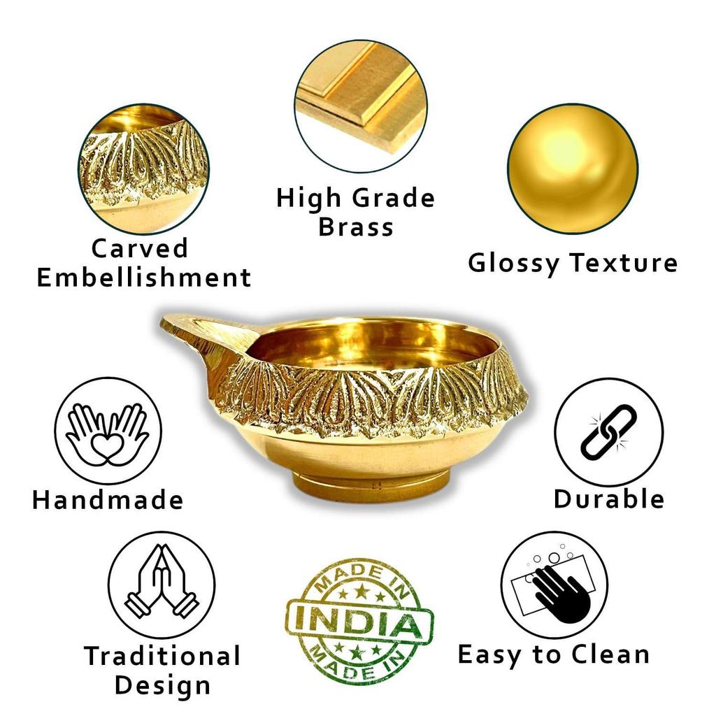 Lamina Brass Diya for Puja (Small 5.8 cm, Golden Color) – Set of 2