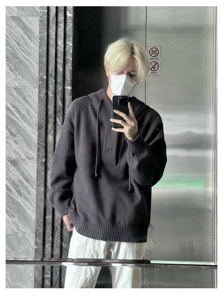 Men's 2024 Autumn/Winter Loose Trend Pique Knit Hoodie Sweater