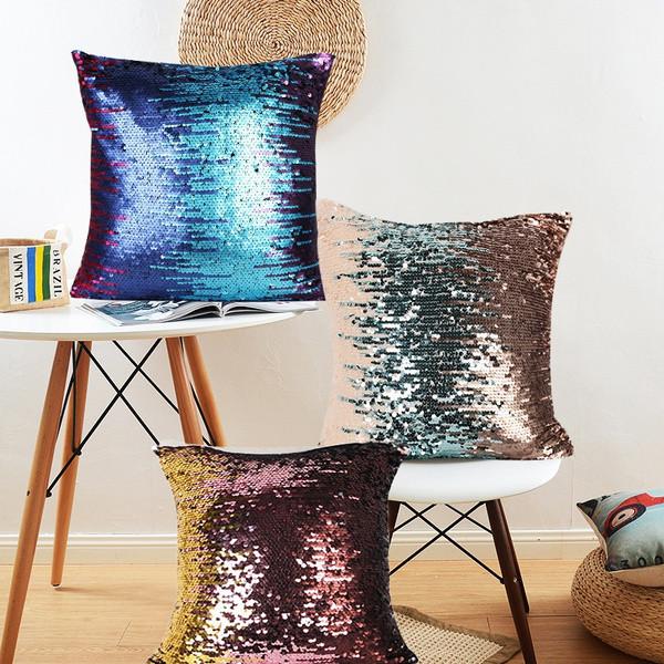 Case Dual Pillow Color Flip Sequin Cushion Cover Home Living Room Gift Decor