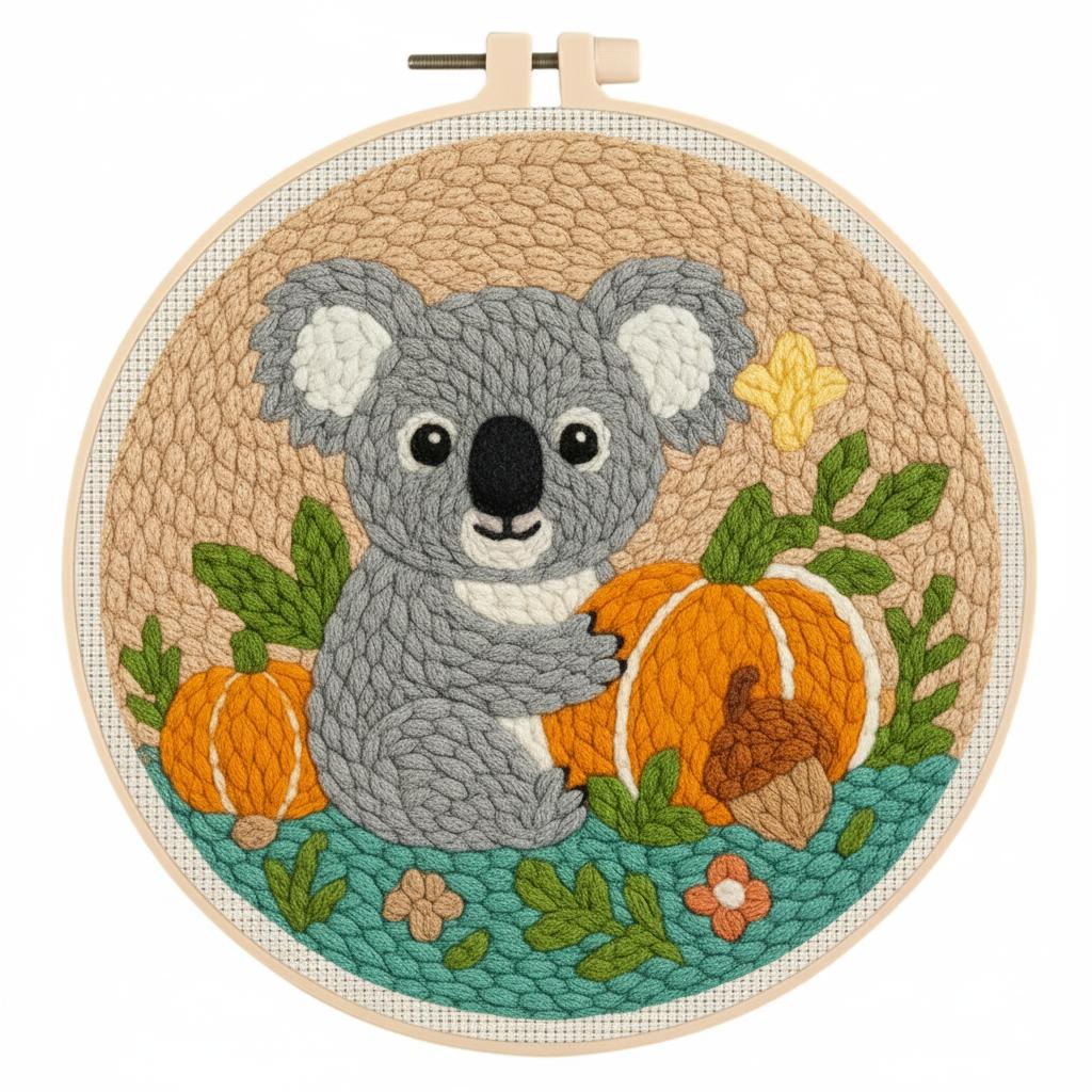 

DIY Koala animals Craft Punch Needle Embroidery Kits Sewing Kit Needlework Cross Stitch for Beginner Set Home Painting Decor 20*20cm