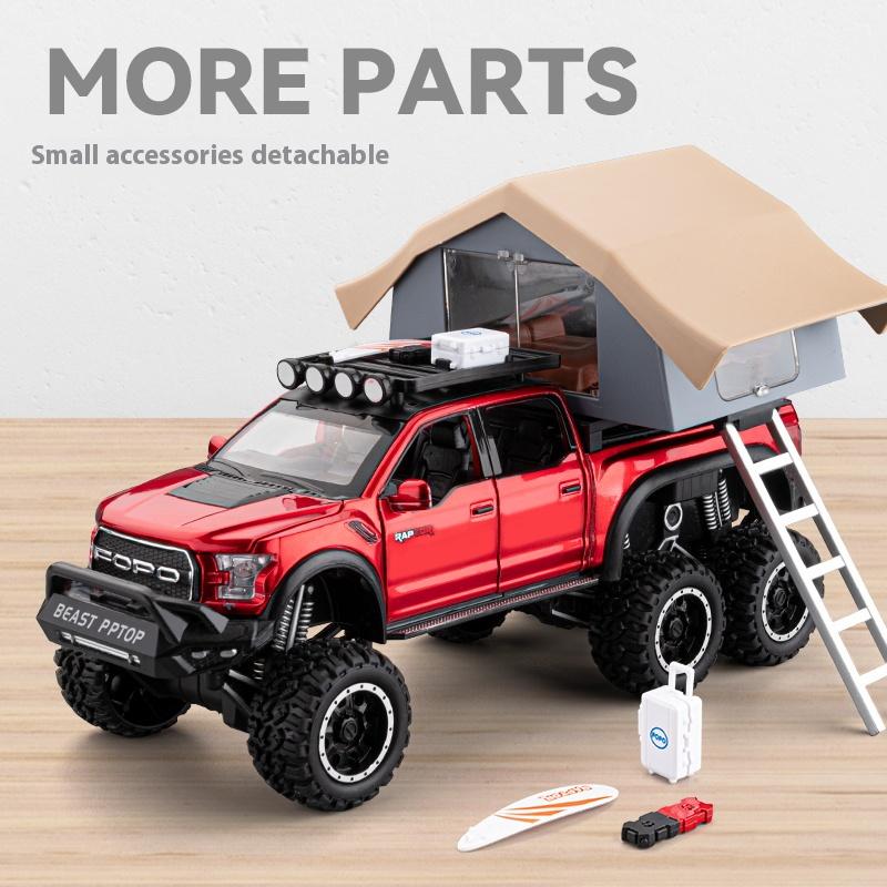 1/24 Ford Raptor Pickup Truck Model, Removable Simulated Alloy RV, Off-road Toy Car with Sound and Light, Boy's Birthday Gift