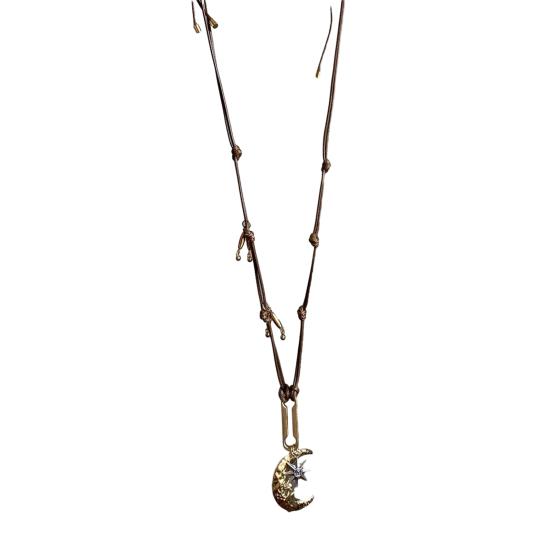 Moon Necklace for Women Layered Crescent Moon Pendent Rope Choker Necklace