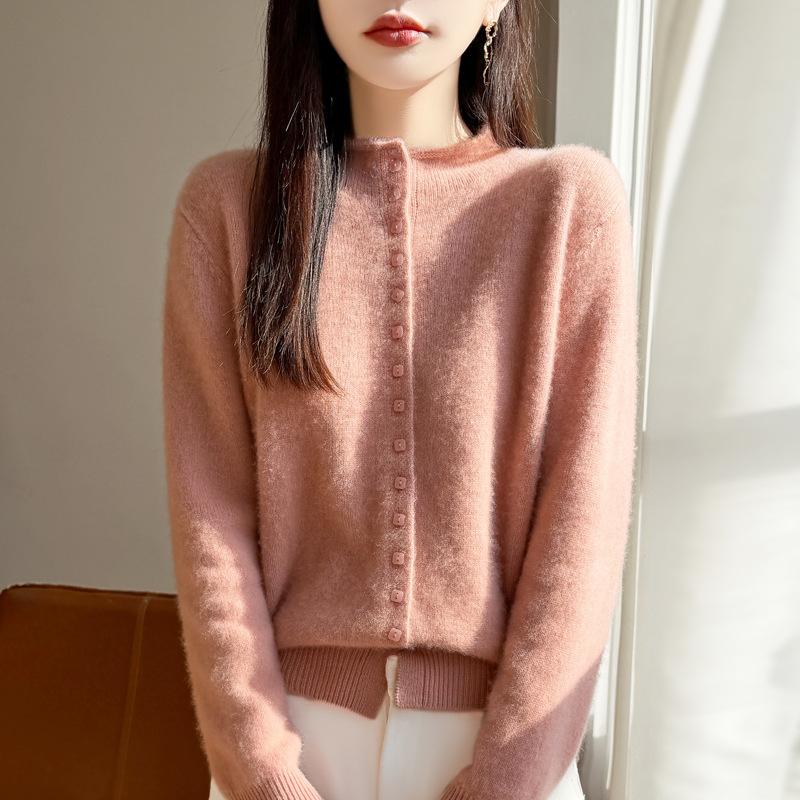Autumn And Winter New Women'S Wool Sweater Cardigan Stand-Up Collar Jacket Loose Thickened Long-Sleeved Sweater Top Knitted Sweater Versatile