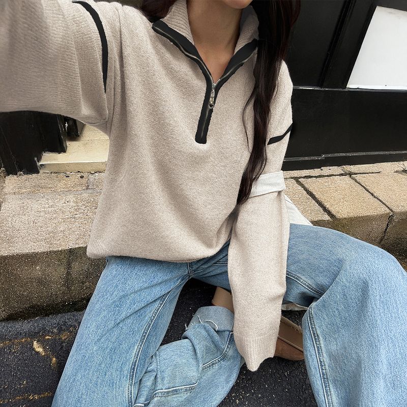 Foreign Trade Women clothes Autumn and Winter Amazon Independent Station European and American Leisure Solid Long sleeve Knit Zip-up Sweater