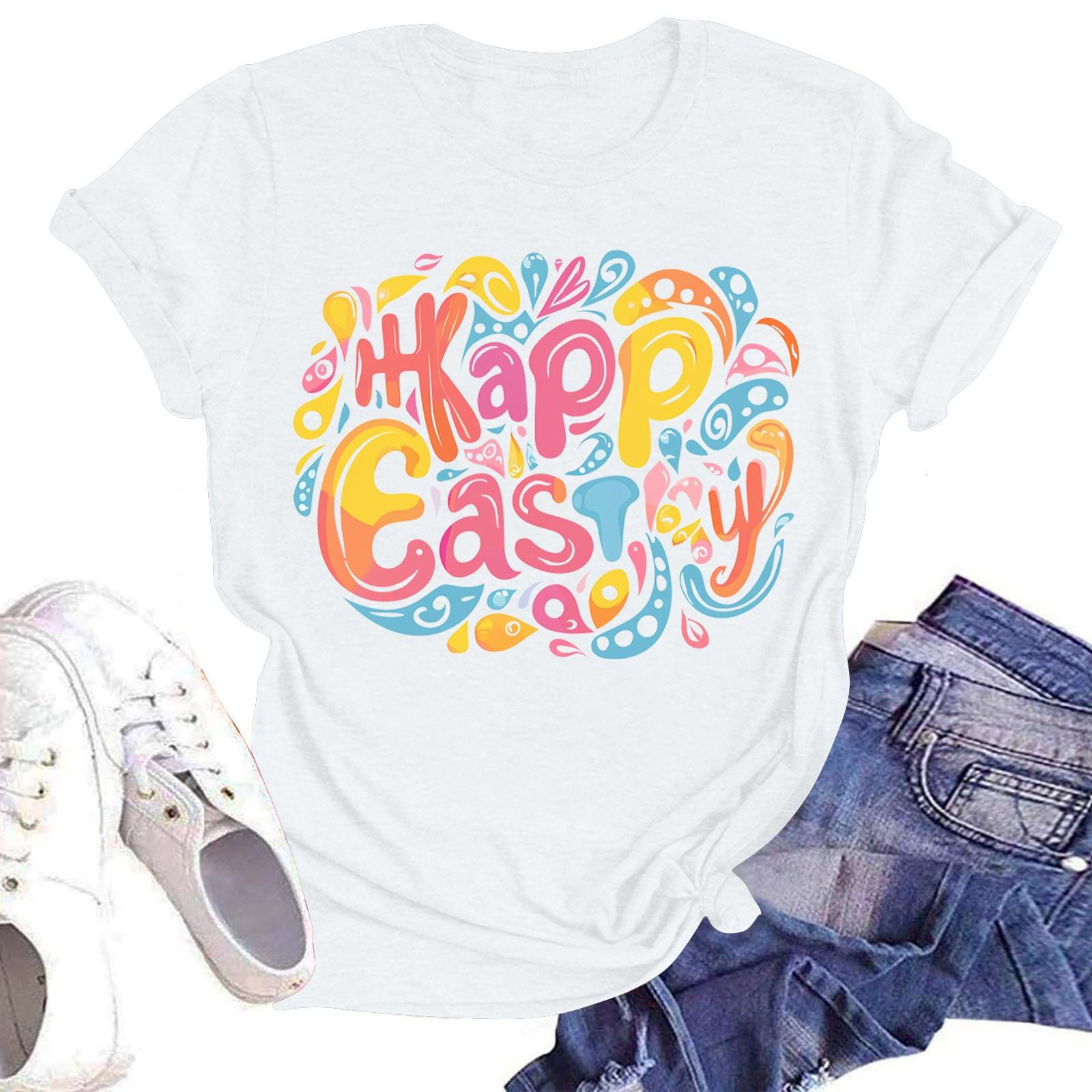 

Жіноча повсякденна модна вулична приталена футболка з коротким рукавом з великоднім принтом XL білий