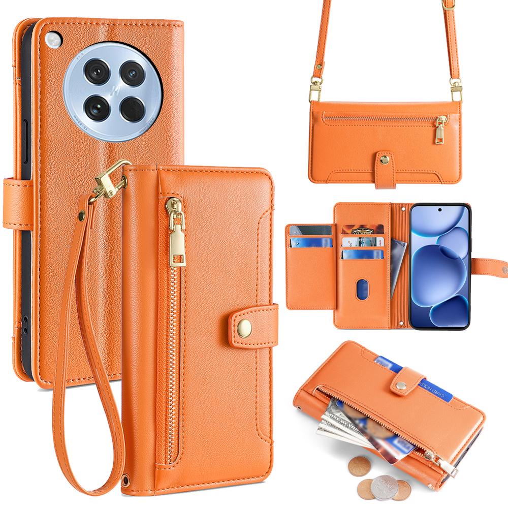 For Oppo Find X8s 5G Leather Case Zipper Pocket Wallet Phone Cover with 2 Straps