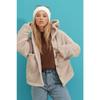 Beigefarbener Damen-Plüschmantel mit Kapuze und doppelten Taschen, Alc-x9323