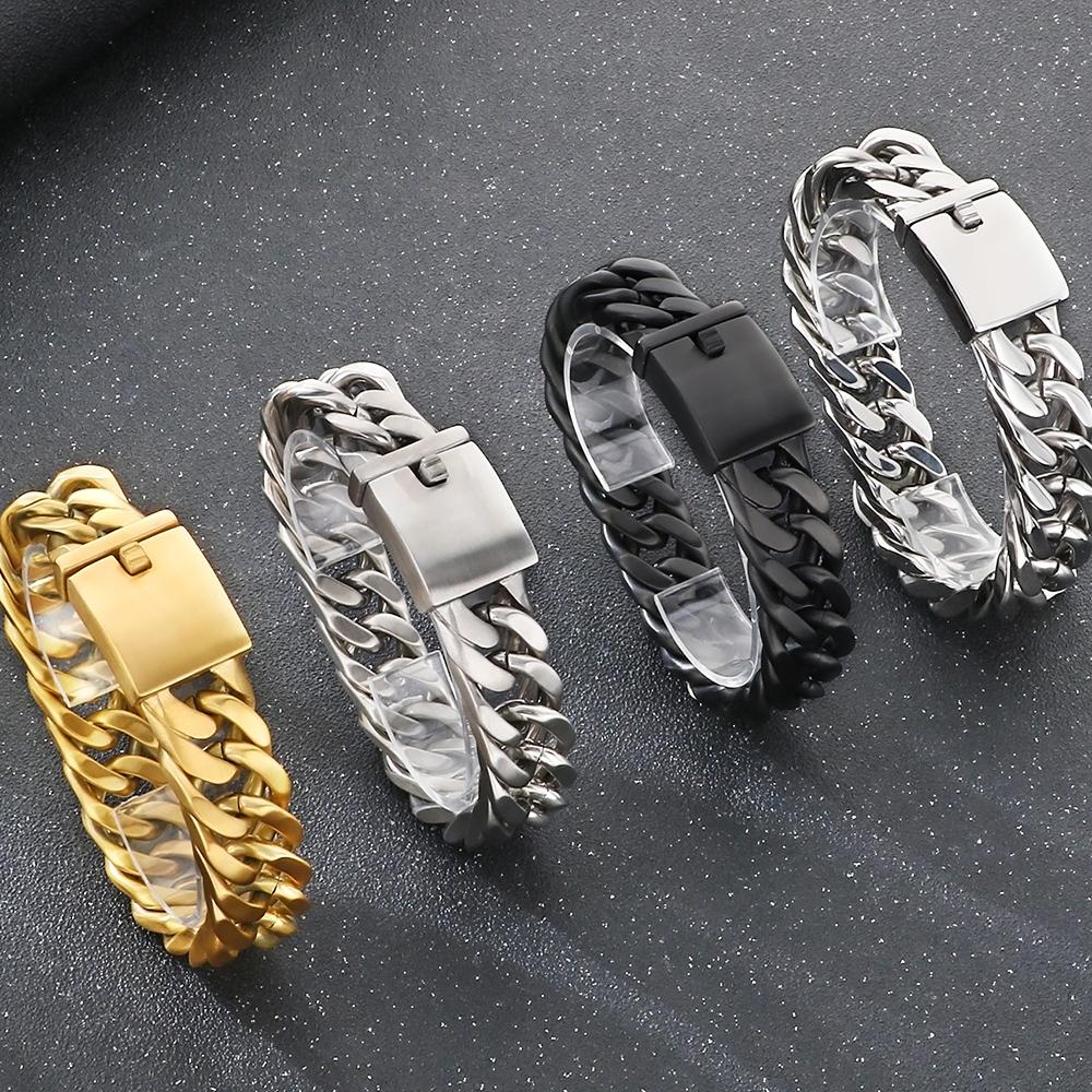 Bracciale Classico da Uomo Larghezza 18MM Opaco Spazzolato Acciaio Inossidabile 316L Catena Maglia Cuban Curb Bracciali Uomo Accessorio Gioiello Maschile