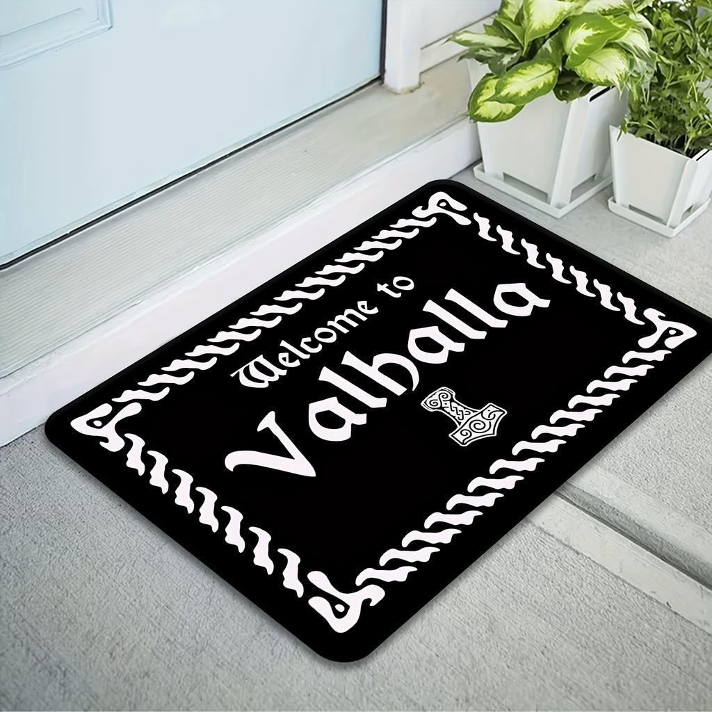 Mythical Viking Valhalla Theme Area Rug, Soft Non-Slip Indoor Outdoor Floor Mat for Gaming Room and Entryway Decor