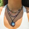 3 Stück Boho Kreativ Blau Türkisch Glücksbringer Böser Blick Anhänger Choker Halskette für Damen Unregelmäßige Perlenkette Y2K Schmuck Zubehör