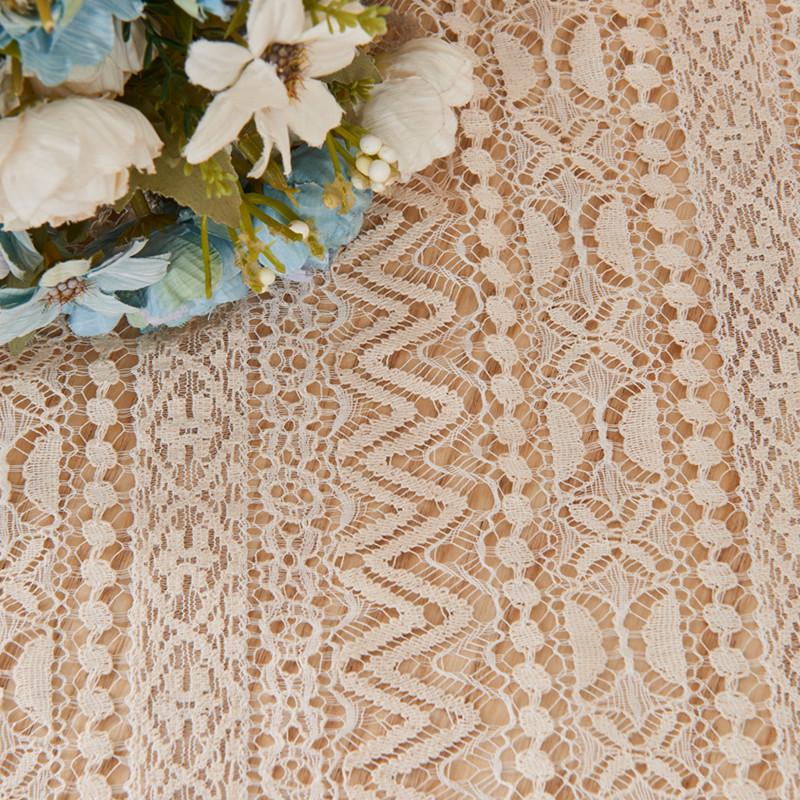 Nordic Beige Geometric Floral Lace Curtain Fabric for Living Room and Bedroom
