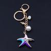 Sparkling Starfish Key Ring Zinc Metal Craftsmanship with Seashells Charm Keychain Pendant Beach Vacation Accessory