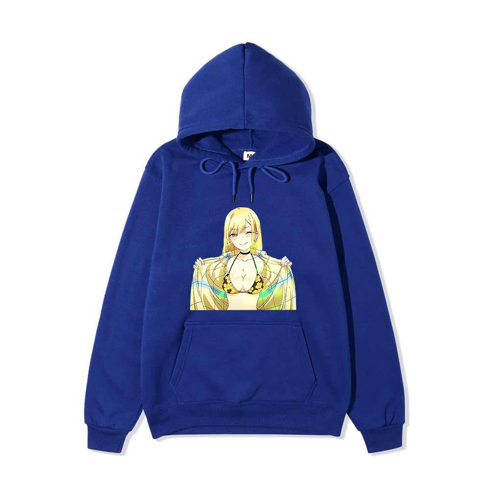 My Dress-Up Darling Marin Kitagawa Unisex Fleece Hoodie Anime Character Front Print Long Sleeve Casual Pullover Sweatshirt