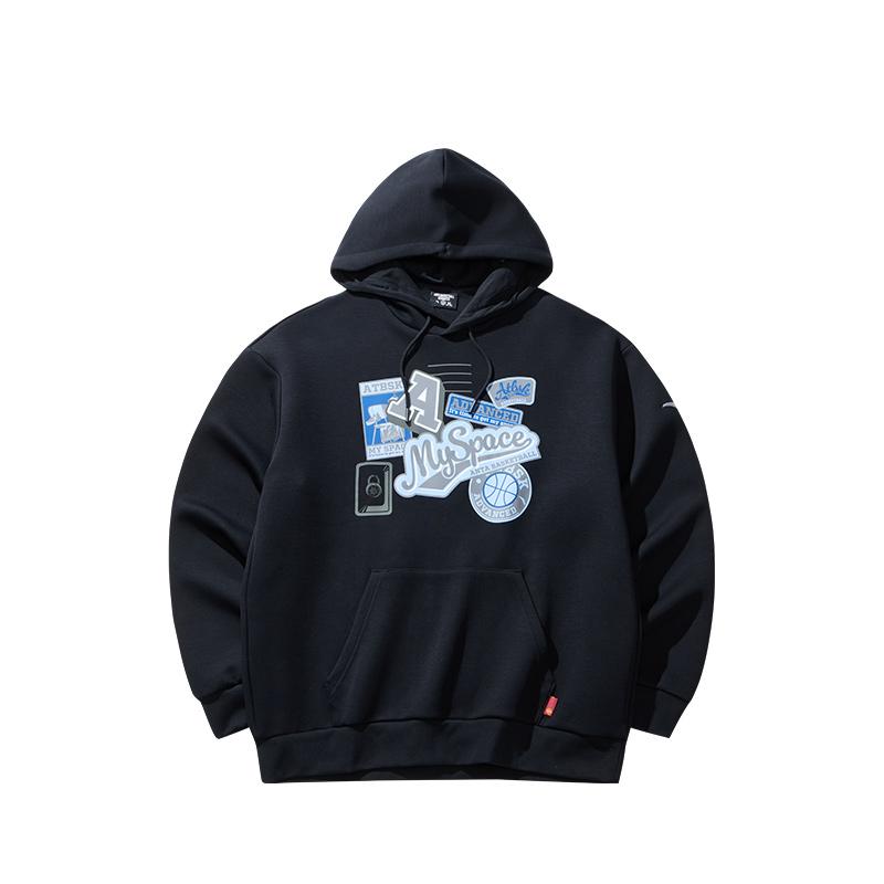 Anta Basketball Series Lettered Hooded Comfortable Breathable Versatile Casual Sweatshirt Unisex sweatshirt Basic-Black 952511706-4