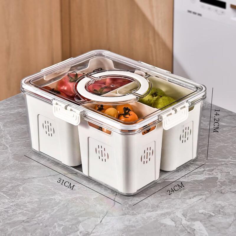 ZISIZ Portable 3-Compartment Draining Refrigerator Storage Box