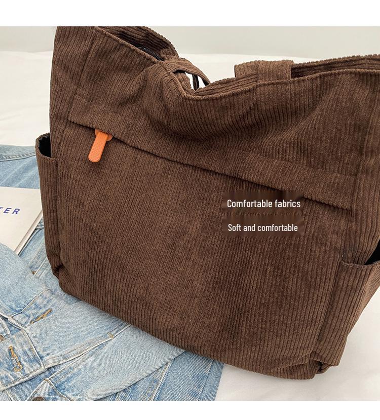 Women's Large Corduroy Tote Bag - Versatile Solid Color Shoulder Handbag
