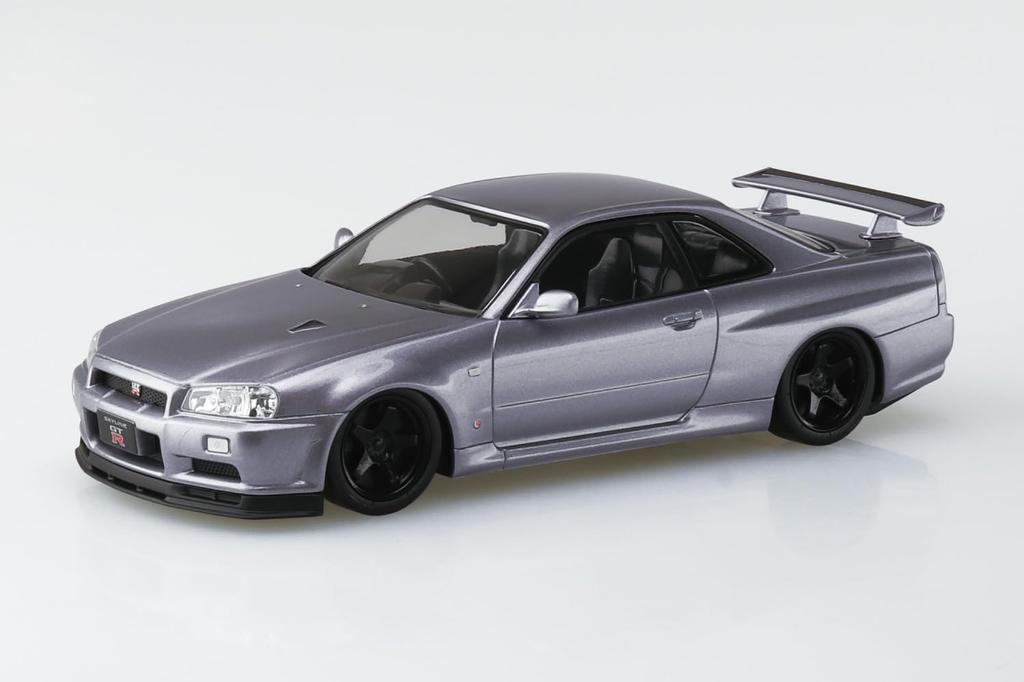 Aoshima Bunka Kyozai Rakupla Snap Kit Nissan R34 Skyline Custom Wheels Scale Plastic Model Kit (AOSHIMA) No. 12CU-AS GT-R (Athlete Silver) 1/32