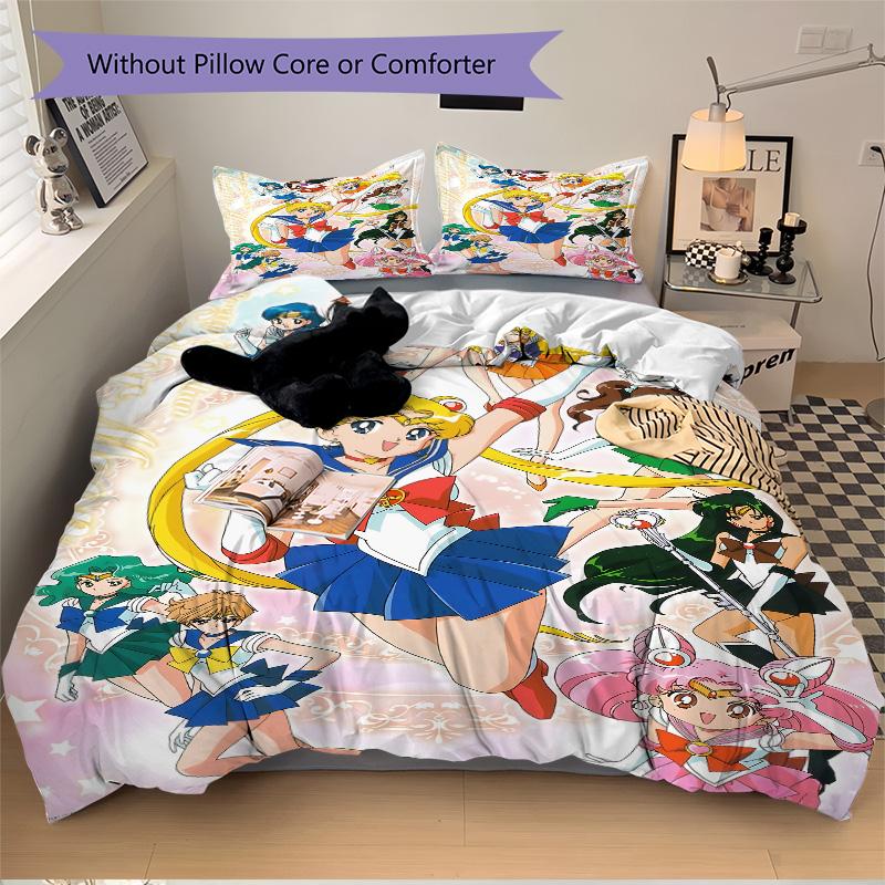 Sailor Moon Adventure Print 3Pcs Bedding Setduvet Cover With 2 Bedropillowcase Home Birthday Gift