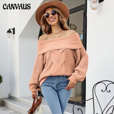 Winter New One-shoulder Sexy Rope Knitted Sweater Pullover Loose Off-the-shoulder Sweater Women