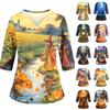 Women's V-Neck Costume with Pockets Halloween Print Side Slit 3/4 Sleeve Top for Cosplay Party