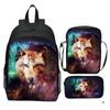 Bedruckter Universum Sternenhimmel Rucksack 3-teiliges Set Tier Wolf Löwe Rucksack Kleine Umhängetasche Federmäppchen