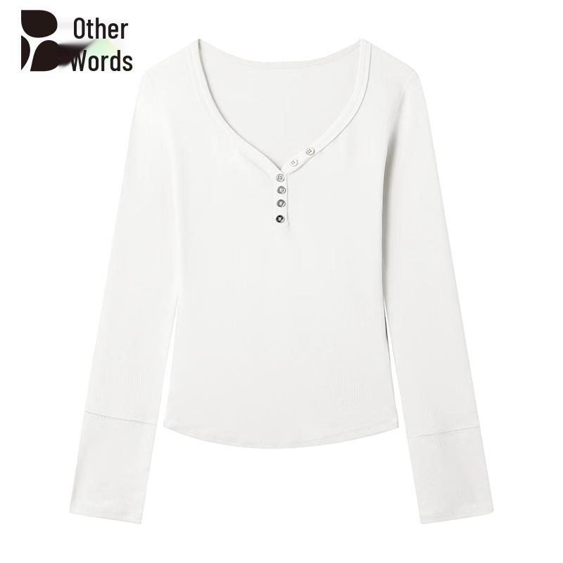Women's Button V-Neck Long Sleeve Slim Fit T-Shirt