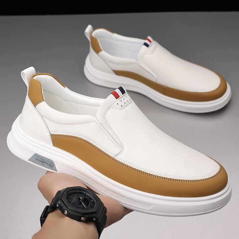 

Мужские кожаные туфли 2025 новые туфли-лоферы на одной педали мужские повседневные кеды рабочие комбинезоны белые туфли тренд 2025 38 платиновый