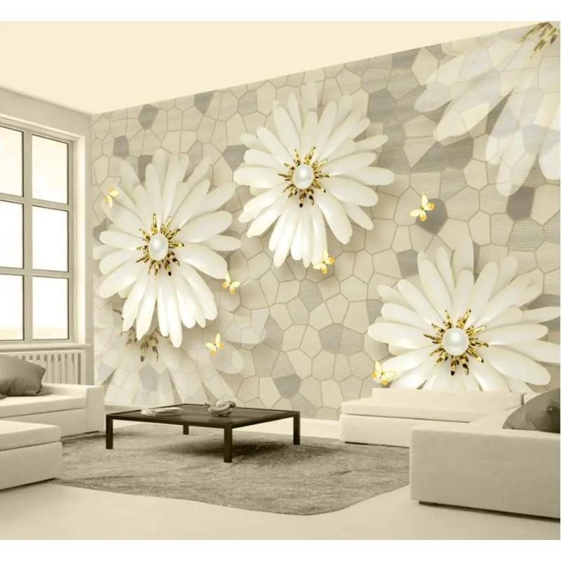 Wallpaper 3d European Style Golden Jewelry Flower Wallpaper Living Room Tv Background Wall Mural 3d Wallpaper