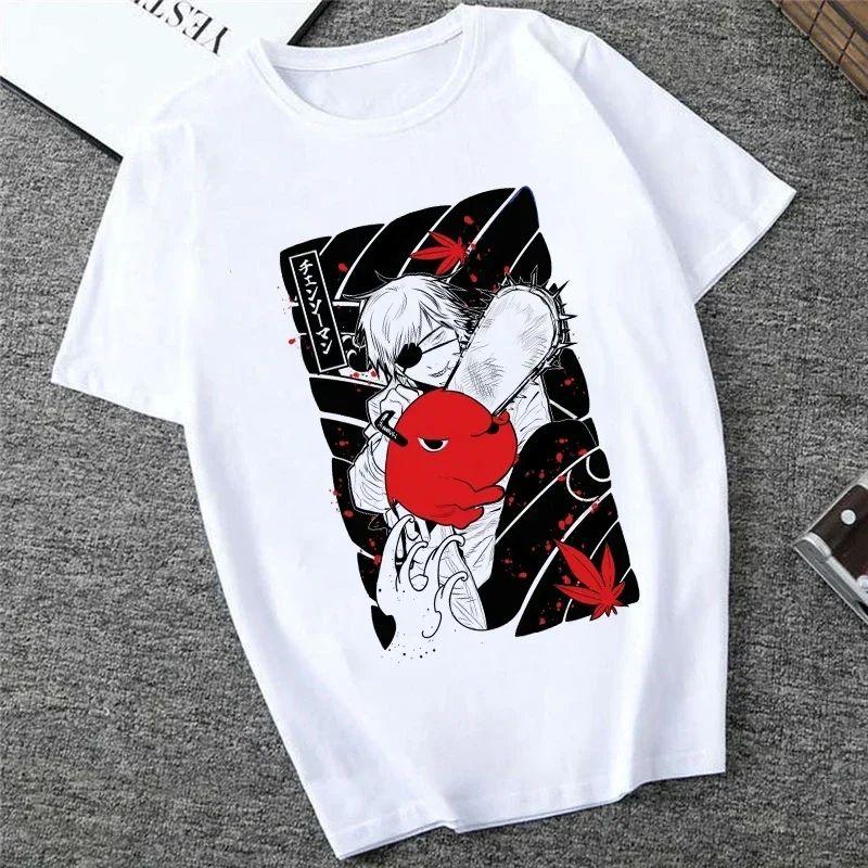 Harajuku Tops Anime Tshirt Unisex Chainsaw Men T Shirt Women Funny Cartoon Pochita Makima T-shirt Graphic Tees Tops Female 90