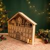 Wooden Christmas Advent Calendar House with LED Lights 24 Storage Drawers Pre-Installed Battery Xmas Countdown Decor Night Light Gift