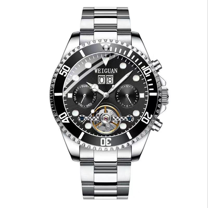 Green Ghost Automatic Tourbillon Men's Watch with Multifunctional Calendar, Luminous Features, and Waterproof Design.