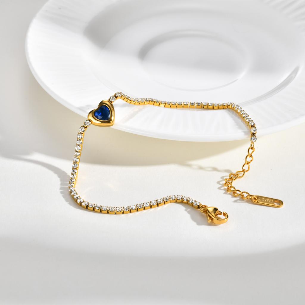 Edelstahl Tennis Kette Herzform Zirkonia Armband für Damen, Elegant 18K Gold Plated Verstellbar Wasserdicht Anlaufgeschützt