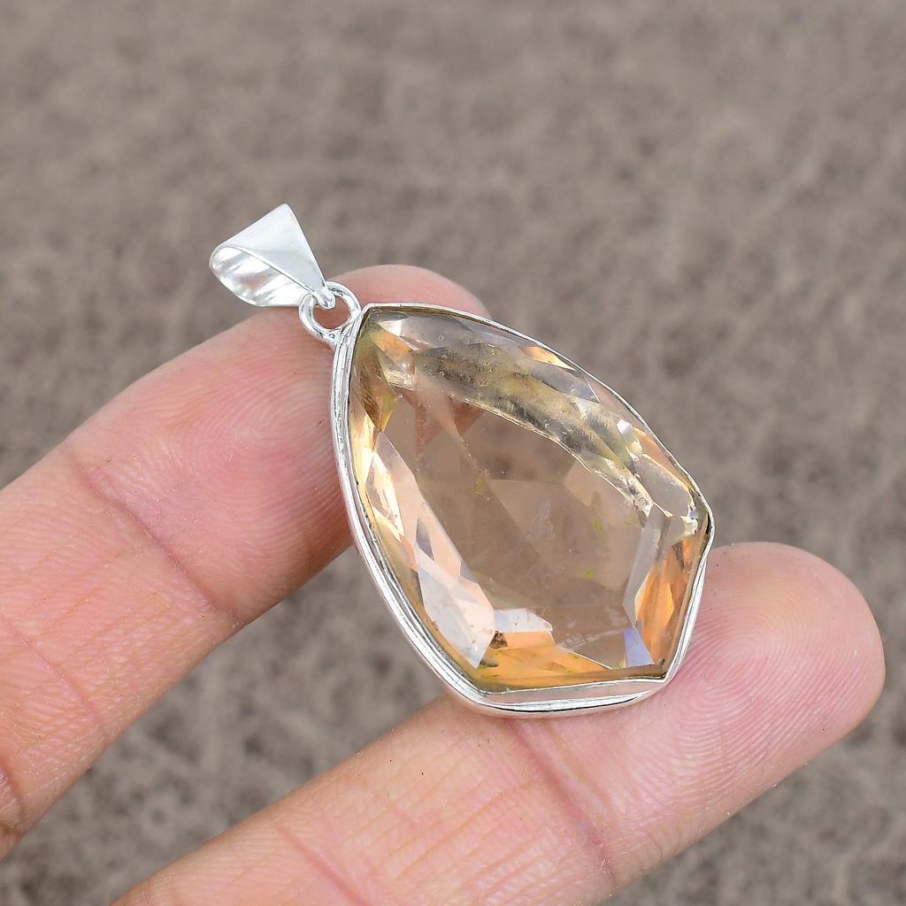 Morganite Gemstone Handmade 925 Sterling Silver Jewelry Pendant 1.85" KKG-36