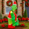 6.8FT/2.1M Inflatable Grumpy Green Christmas Character Holding Lighted Tree Outdoor Decor