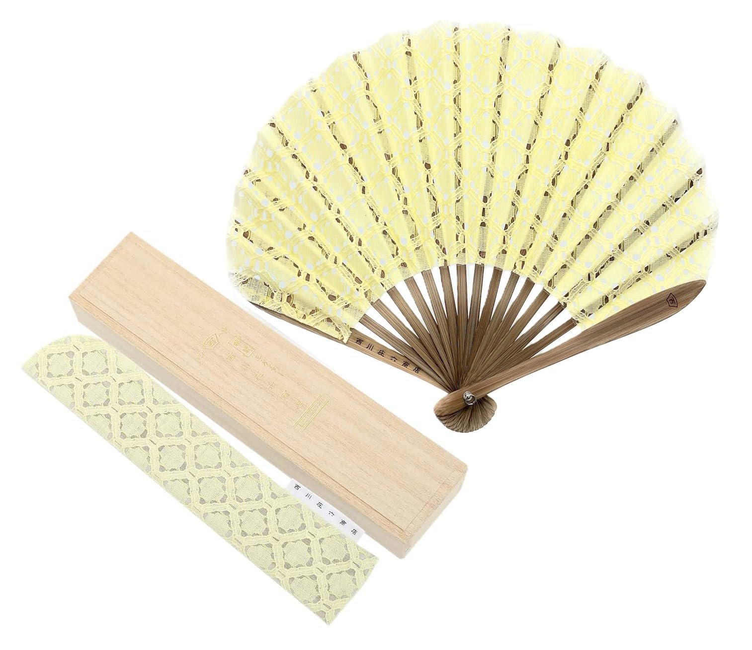 

Желтый складной веер Nishikawa Shouroku с кружевом. Поставляется в коробке из дерева павловнии с веером. Идеальный подарок на день для женщин. Материал Shoten s, чехол,