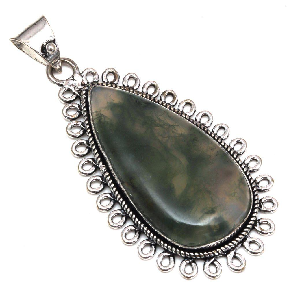 

Pendant Moss Agate Gemstone Handmade Mother s Day Gift Silver Jewelry 2.25