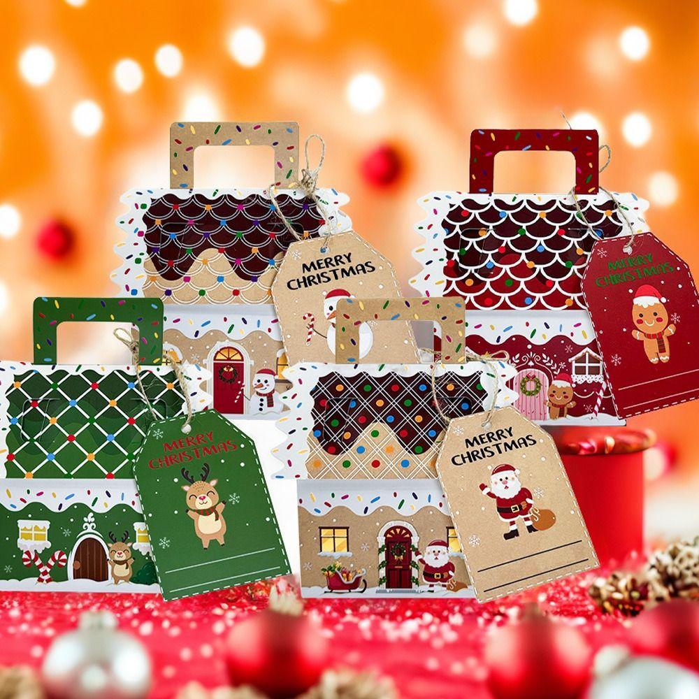 24 Pcs Kraft Paper Christmas Gift Boxes Presents Gable Cookie Candy Bags  Surprise Gift Packaging