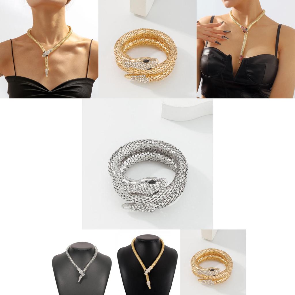 Collier Serpent Forme Géométrique Tendance Alliage Et Diamant en Verre Chaîne de Cou