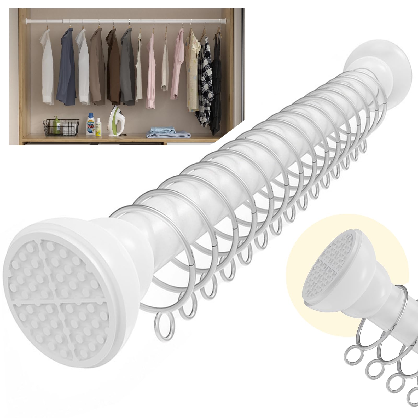 

Нержавеющая сталь Натяжной Супер с 15 Ширина шторы Прочный Натяжной для ванной Без сверления Регулируемый вес для душа в помещении Прачечная в помещении Одежда белый