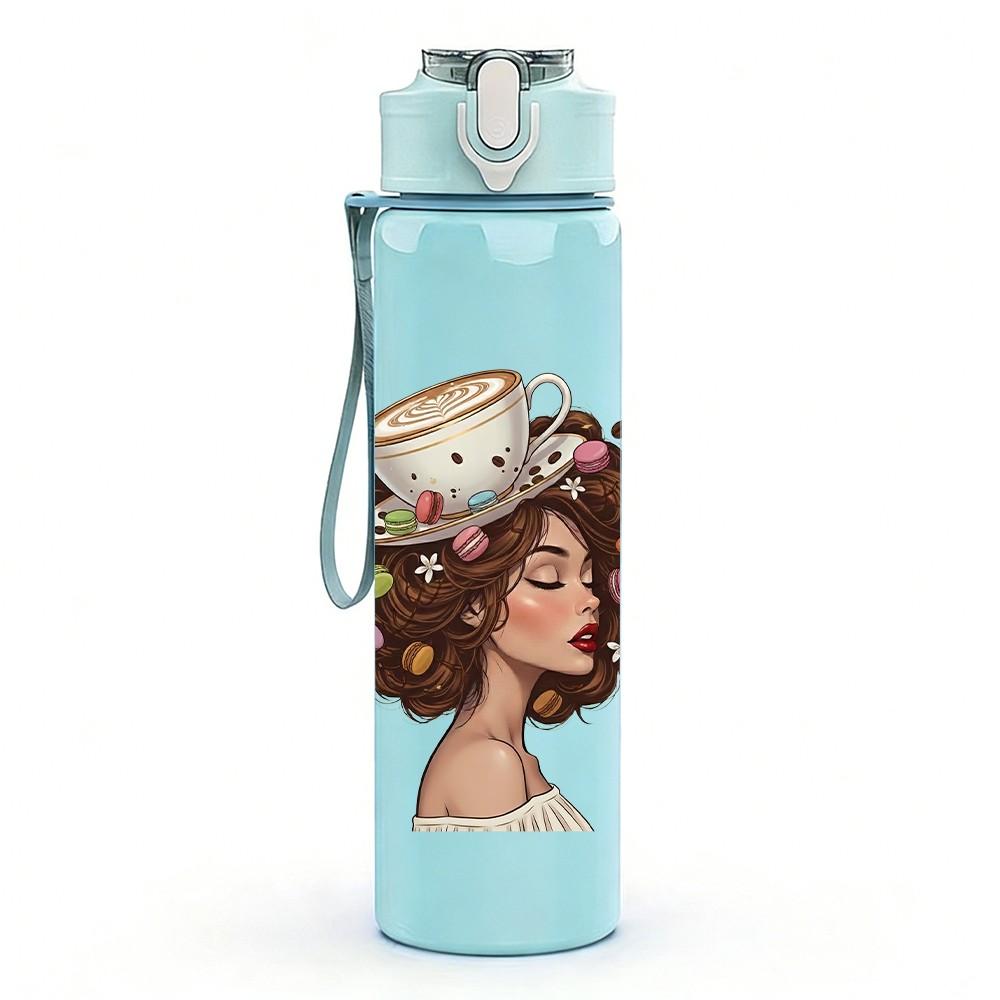 1PC Retro Victorian Lady Portrait 750ml Color Plastic Sports Water Bottle Leakproof Flip Straw Lid Suitable for Sports Office Home Use
