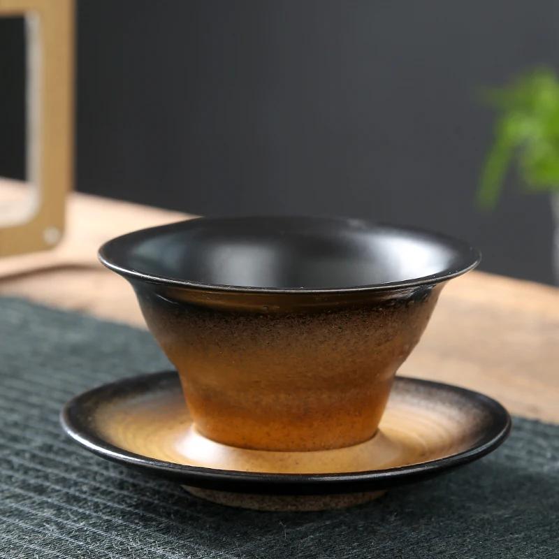 Coffee cup handmade Japanese retro figured cup rough pottery kiln change ceramic mug saucer tea mug coffee cups set  teacup