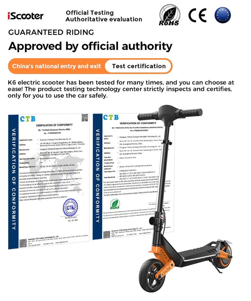 K6 Kids Electric Scooter 150W 2.6Ah 6.5'' Solid Tires Bluetooth Speaker LED Lights Foldable & Height Adjustable 16KM/H Max Speed 7-9KM Range for kids